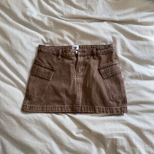 Princess Polly Cargo Brown Denim Mini Skirt - NWT